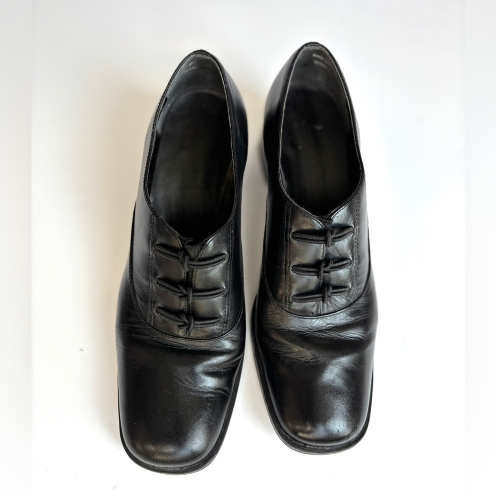 Vintage 90s Brazilian Made Black Leather Chunky Heel Platform Loafer Mary Jane - Picture 4 of 8